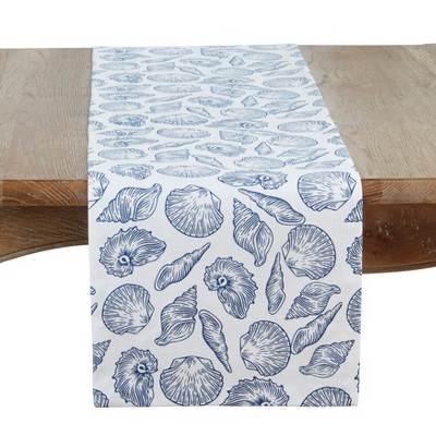 Saro Lifestyle Seaside Sea Shells Table Runner, 14"x72", White