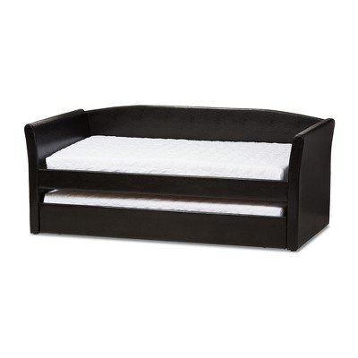 Twin Camino Modern and Contemporary Faux Leather Upholstered Daybed with Guest Trundle Bed - Baxton Studio