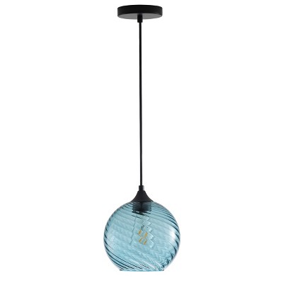 Modern Blue Pendant Light, Single Hanging Fixture with Spiral Texture for Dining Room or Entry