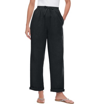 Woman Within Petite Seersucker Pull-On Elastic-Waist Pants
