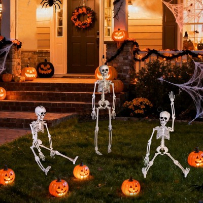 FUN LITTLE TOYS 3PCS Halloween Decorations Hanging Skeleton with Movable Posable Joints, Spooky Plastic Skeleton for Yard Garden