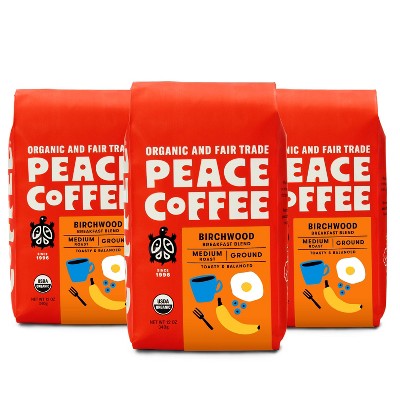 Peace Coffee Birchwood Breakfast Blend Medium Roast Ground Coffee - 36oz/3ct