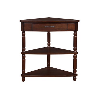 LIVAREEmlen 33.8'' Small Triangle Corner Table, Wood Corner Side Table for Small Spaces, 3 Tier End Corner Table with Solid Wood Legs
