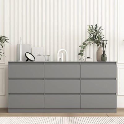 CIPACHO Mid Century Modern 9 Drawer Dresser for Bedroom with Hidden Handle Grey