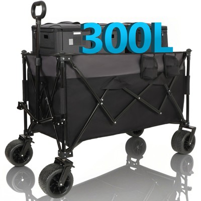 RISOKEYS Folding Wagon Cart with 480lbs Capacity,Adjustable Handle & All-Terrain Wheels | Compact Foldable Design for Camping, Beach,Outdoor
