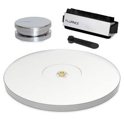 Fluance Vinyl Turntable Accessory Kit With Record And Stylus Anti-Static Brushes, Acrylic Platter and Record Weight - Silver