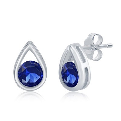 Simona Sterling Silver Birthstone Pear-shaped Studs