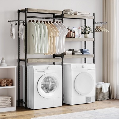 74" 5-Tier Adjustable Wood Shelf Over Washer & Dryer, Laundry Organizer with Drying Rack, A+B