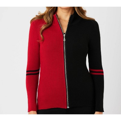 Women's Two Tone Ribbed Zip Up Cardigan - Angel Apparel