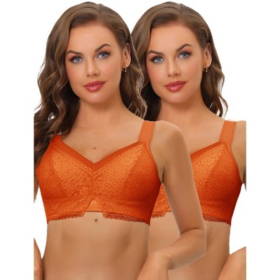 Allegra K Women's Lace Minimizer U Back Full Coverage Wireless Everyday Bralettes 2 Packs
