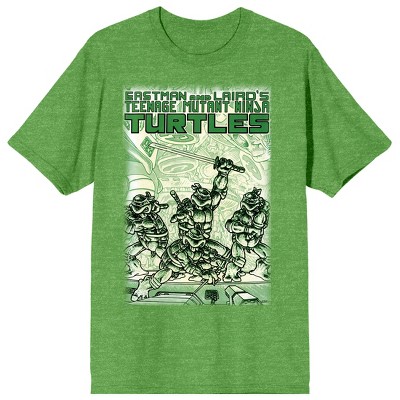 TMNT Comic Origins Monotone Art Crew Neck Short Sleeve Green Heather Women's T-shirt
