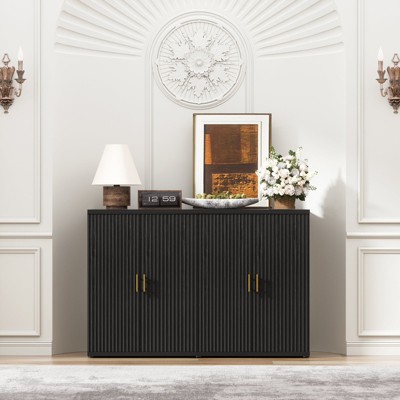 Brafabhome Accent Fluted Sideboard Buffet Cabinet with 4 Doors, Modern Credenza Storage Cabinet with Adjustable Shelves for Living Room Dinning Room
