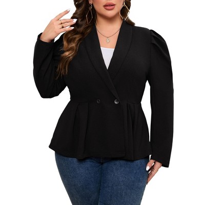 Coolmee Womens Plus Size Blazers Casual Business Knit Blazer for Work Long Puff Sleeve Lapel Blazer Suit Jackets