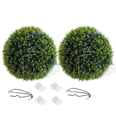 Artificial Boxwood Topiary Ball Set of 2, Faux Decorative Topiary Ball, All-Year Green Topiary Ball for Backyard Balcony Garden