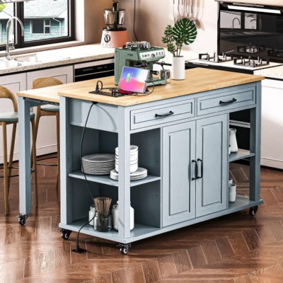 Space-Saving 47" Kitchen Island Table with Extendable Dining