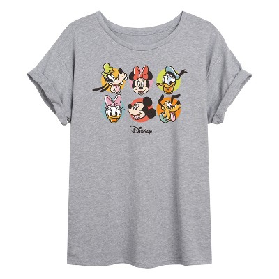 Women's - Disney - Minnie Mickey Donald Daisy Goofy Pluto Smiling Oversized Graphic T-Shirt