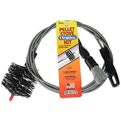 Brushtech Pellet Stove Cleaning Brush Kit, 10-Foot Non-Kinking Spring Brush for 3-Inch Vent Pipes with Bonus Steel Ash Brush, Safe Airflow Maintenance