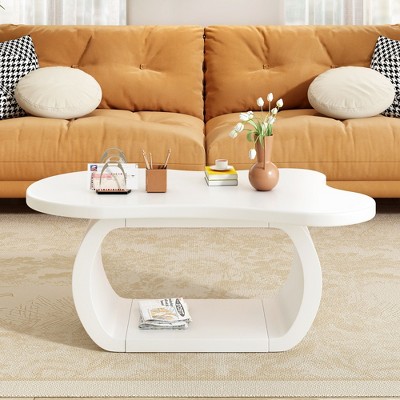 Kumasinova 39" Cloud-Shaped Unique Coffee Table,Cream Side Table with Curved Legs,End Table with 1.5" Thick MDF Top,Center Table for Living Room