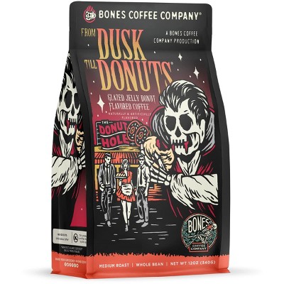 Bones Coffee Company From Dusk Till Donuts Whole Coffee Beans Jelly Donut Flavor 12 oz Medium Roast (Whole Bean)