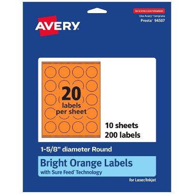 Avery Bright Orange Paper Labels, 1-5/8" Diameter Round