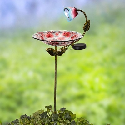 The Lakeside Collection Glass Birdbath with Metal Stake