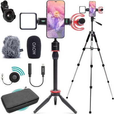 Movo iVlog1 Vlogging Kit for iPhone with Shotgun Mic, LED Light, Tabletop Tripod, Fullsize Tripod and More