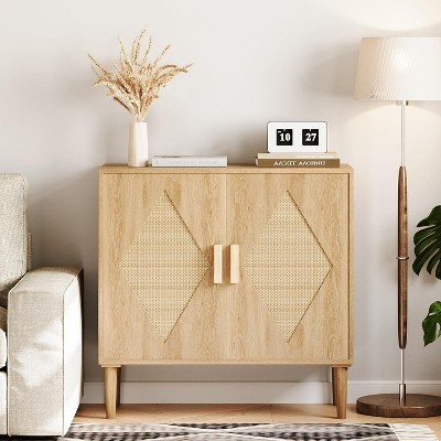 CuisinSmart Buffet Cabinet, Storage Cabinet with 2 Rattan Decorated, Sideboard Cabinets, Accent Cabinets for Living Room, Dining Room, Entryway