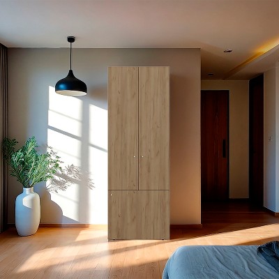 ORRD 3-Door Tall Wardrobe with 4 Shelves – Natural Oak Freestanding Storage