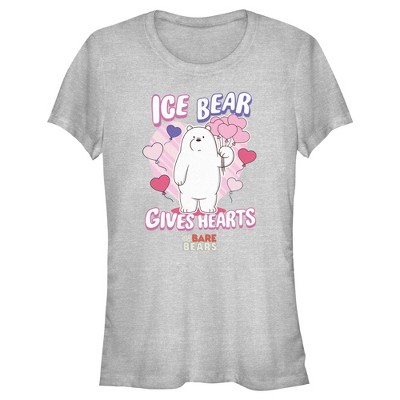 Junior's Women We Bare Bears Valentine's Day Ice Bear Gives Hearts T-Shirt
