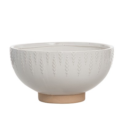 Transpac 10.25 in White Autumn Dot Texture Ceramic Bowl for Fall Harvest Serving