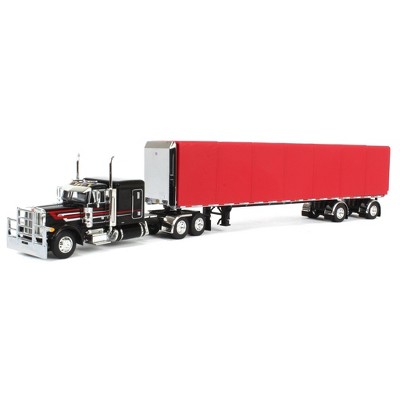 First Gear DCP 1/64 Black & Red Peterbilt 379 63in Flattop Sleeper with 53ft Utility Roll Tarp Trailer 60-1612