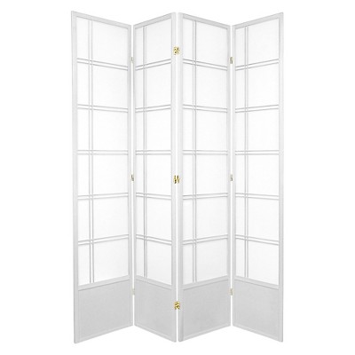 7 ft. Tall Double Cross Shoji Screen - White (4 Panels): Oriental Furniture, Hardwood Frame, Metal Hardware