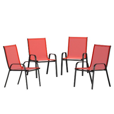 Flash Furniture 4 Pack Brazos Series Outdoor Stack Chair with Flex Comfort Material and Metal Frame