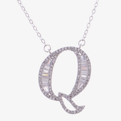Anna-Kaci Silver Tone Initial Letter Pendant Necklace with Crystal Rhinestone Accents