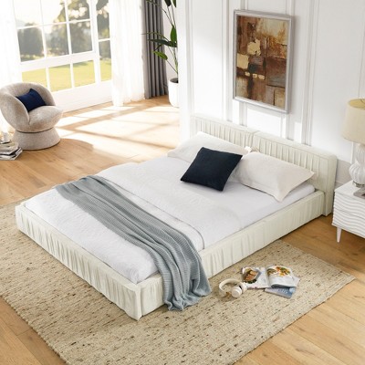 GDFStudio Hunter Queen Size Pleated Chenille Upholstered Wood Bed with Headboard