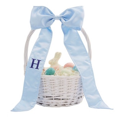 Personalization Mall White Easter Basket With Initial Embroidered Bow