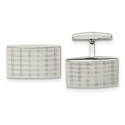 Black Bow Jewelry Stainless Steel Polished Laser Design Rectangle Cuff Links, 22 x 12mm