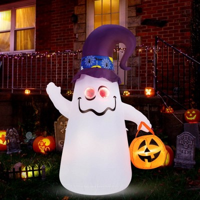 Costway 6 Ft Halloween Inflatables Cute Ghost with Jack-O-Lantern & Witch Hat