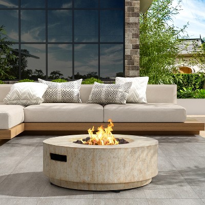 Christopher Knight Home Elisha Outdoor Lightweight Concrete 40,000 BTU Fire Pit Table with Lid