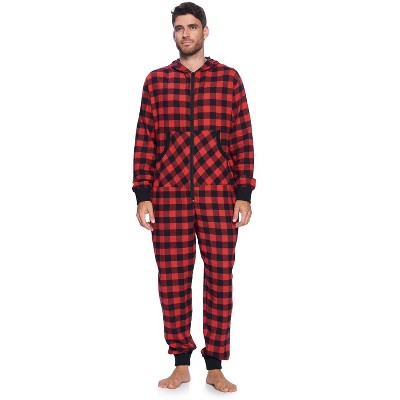 Ashford & Brooks Mens Flannel Hooded One Piece Pajama Union Jumpsuit