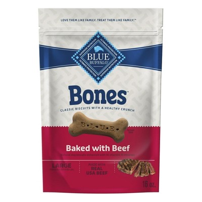 Blue Buffalo Bones Natural Crunchy Dog Treats, Large Dog Biscuits, Beef 16oz (Pack of 2)