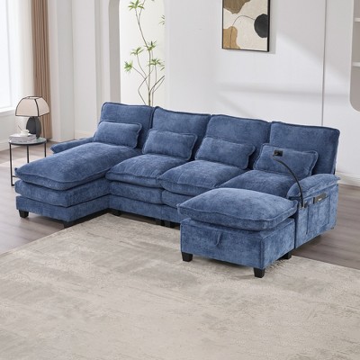 VASIP 106" U-Shaped Modular Cloud Couch Sectional ,4-Seat Chenille Sleeper Sofa with Chaise Lounge, Ottoman for Living Room,Emerald