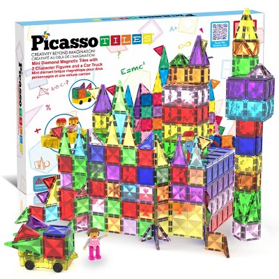 PICASSO-TILES Magnetic Tiles For Kids, 120PCS Construction STEM Building Blocks Educational Toy, Mini Diamond Series