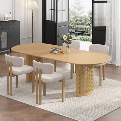 Wooakway 30"H Design Oval Wood Dining Table Kitchen Table Conference Table Gathering Table with Double Pedestal Black/Walnut/Natural Wood