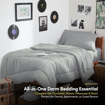 7PC Campus Ready Dorm Back to College Twin XL Bedding Bundle, Solid Comforter, Pillows and Sheet Set