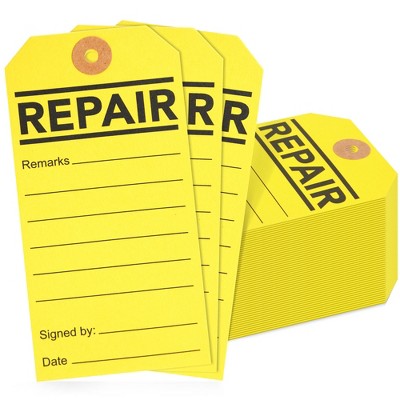 Juvale 100-Pack Repair Required Tags, Yellow Service Tags for Broken Equipment, Maintenance, Production Machinery Notice Tags, 2.6 x 5.25 In