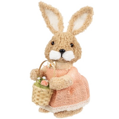Northlight Plush Girl Easter Rabbit Decoration with Basket - 10"