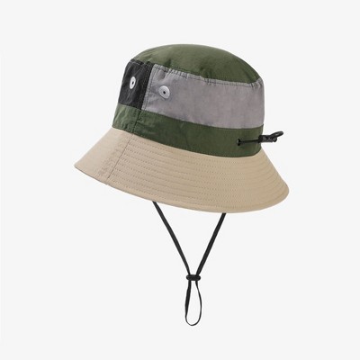 Anna-Kaci Outdoor Patchwork Bucket Hat Adjustable Chin Strap Breathable Wide Brim for Hiking Camping Travel