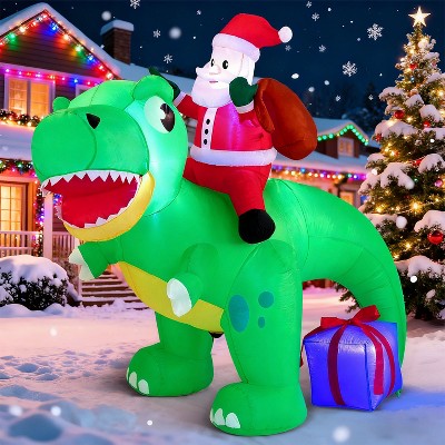 Joyfy 6 FT Christmas Inflatable Outdoor Decoration, Dinosaur with Santa Inflatable with Built-in LEDs for Xmas Party Indoor Outdoor Yard Garden Décor