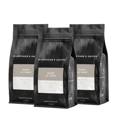 Blanchard's Coffee Co. Dark as Dark Blend Dark Roast Whole Bean 3 Pack of 12oz Bags